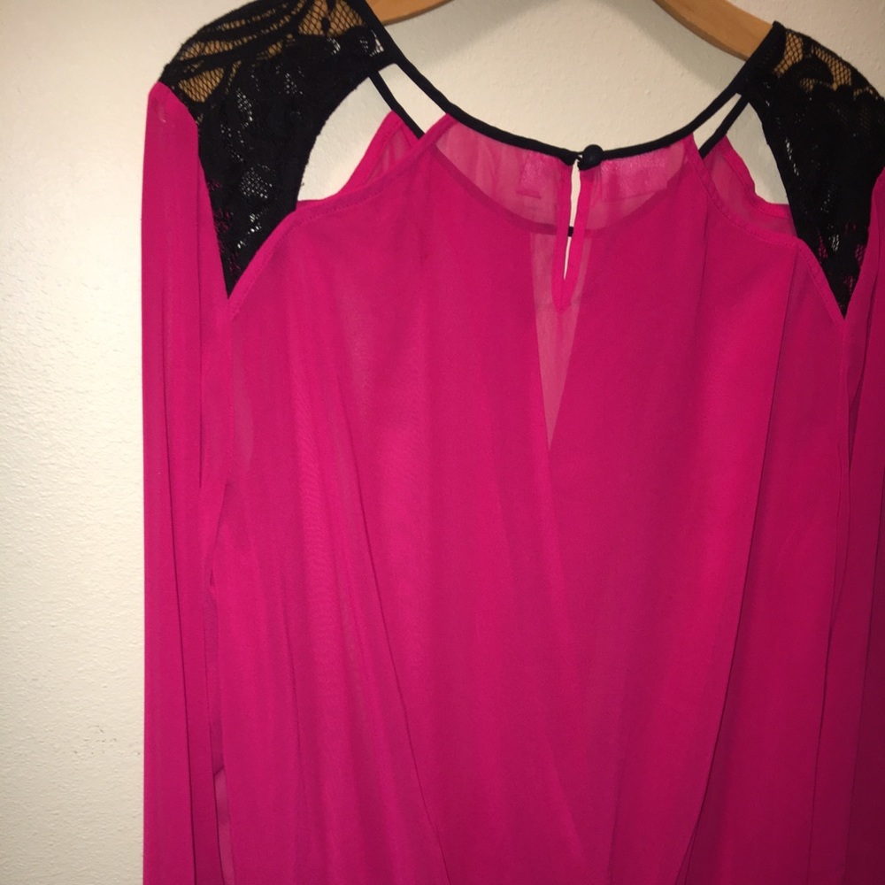Large BISOU BISOU Pink Shear Blousen Elastic waist - Picture 7 of 8